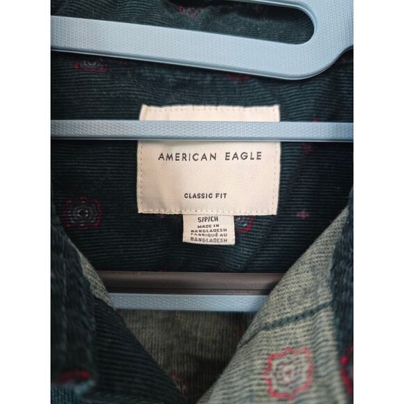 American Eagle Green Corduroy Shirt Microprint Floral Vibe Size S Soft Grunge - Picture 4 of 10